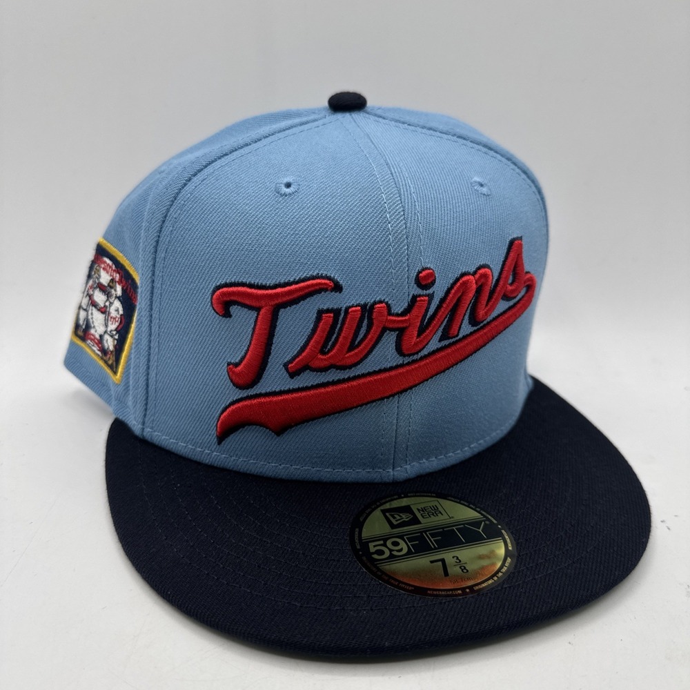 New Era Minnesota Twins 59FIFTY Fitted Hat Cap Powder Blue Navy Brim Patch 7 3/8